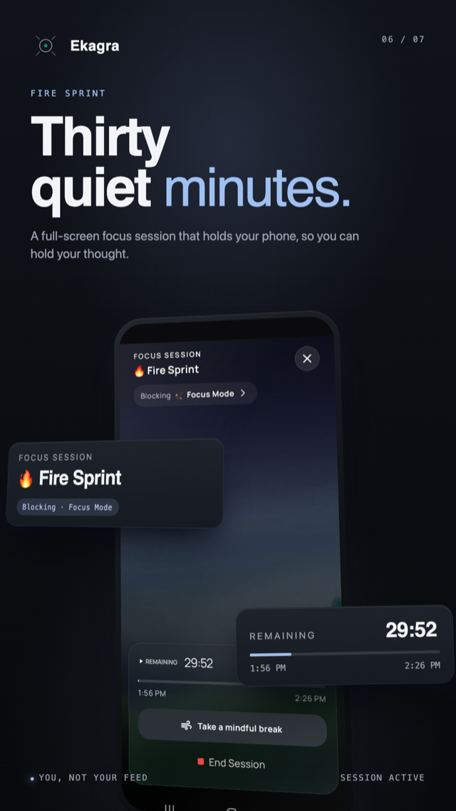 A running focus session with a calm timer and the option to take a mindful break.